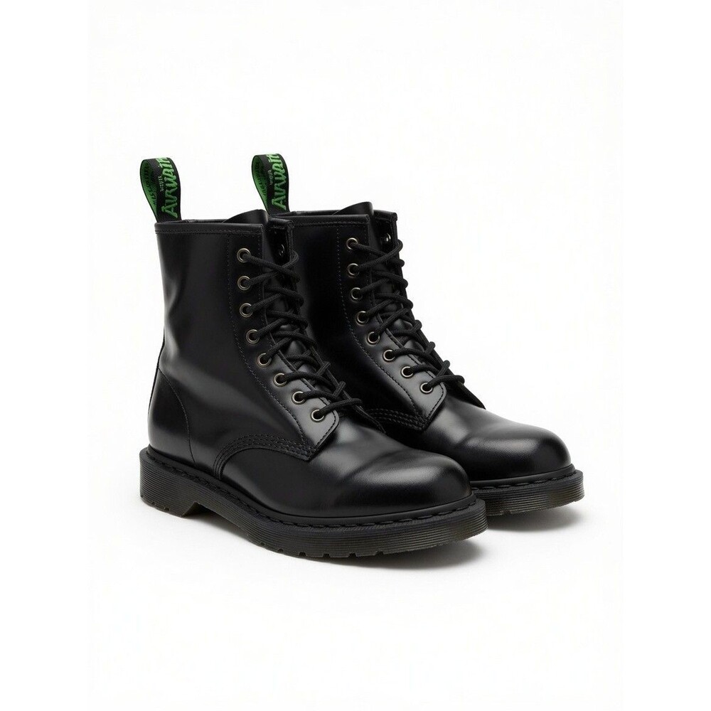 Solovair Hi-Shine 8 Eye Zip Derby Boots Mens Size 7 Black Leather Made N England